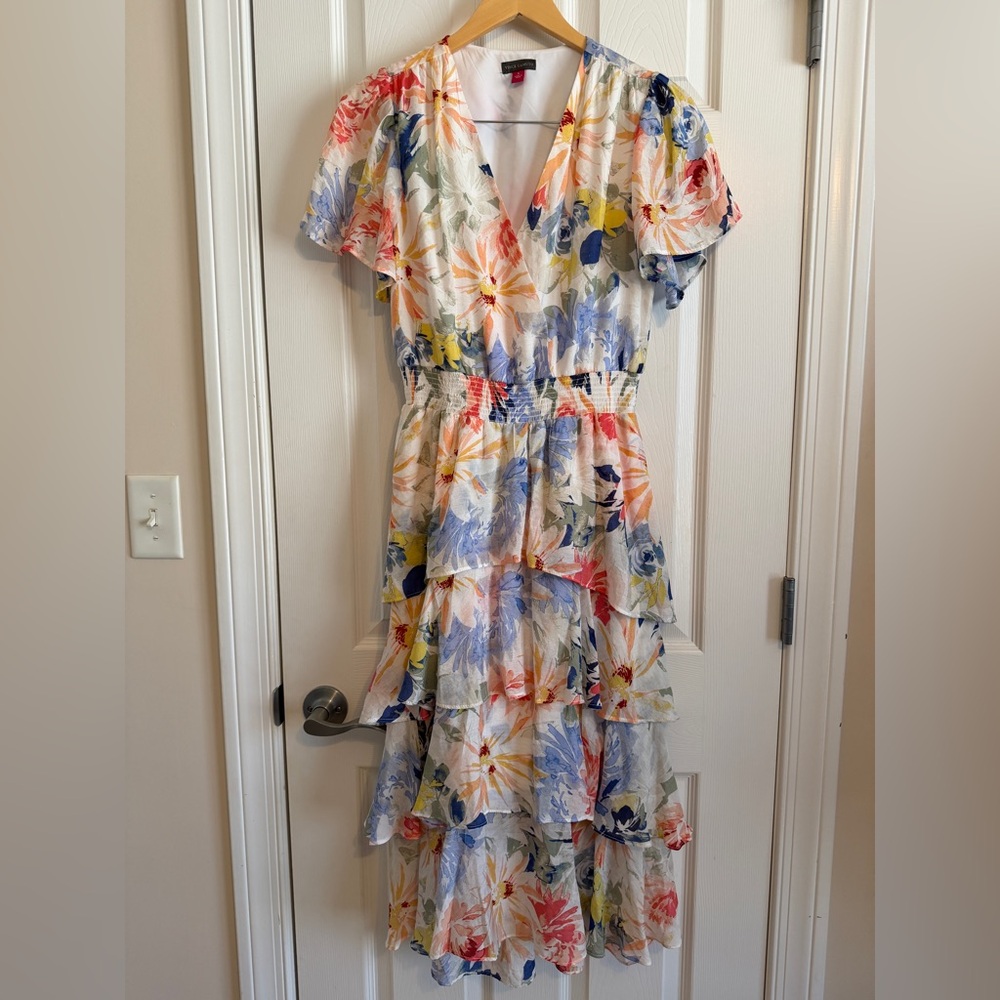 Vince Camuto Floral Midi Tiered Dress Size Small